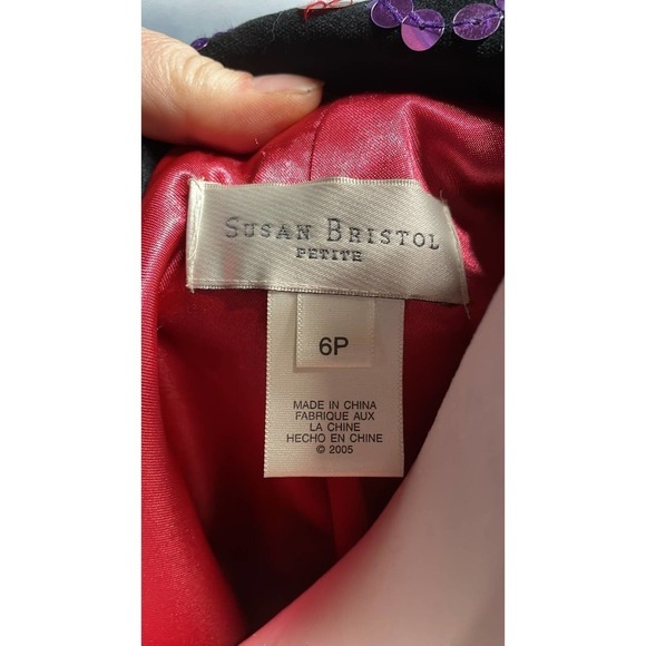 New Susan Bristol Black Velvet Colored Sequin‎ Jacket Size 6P - Picture 8 of 10